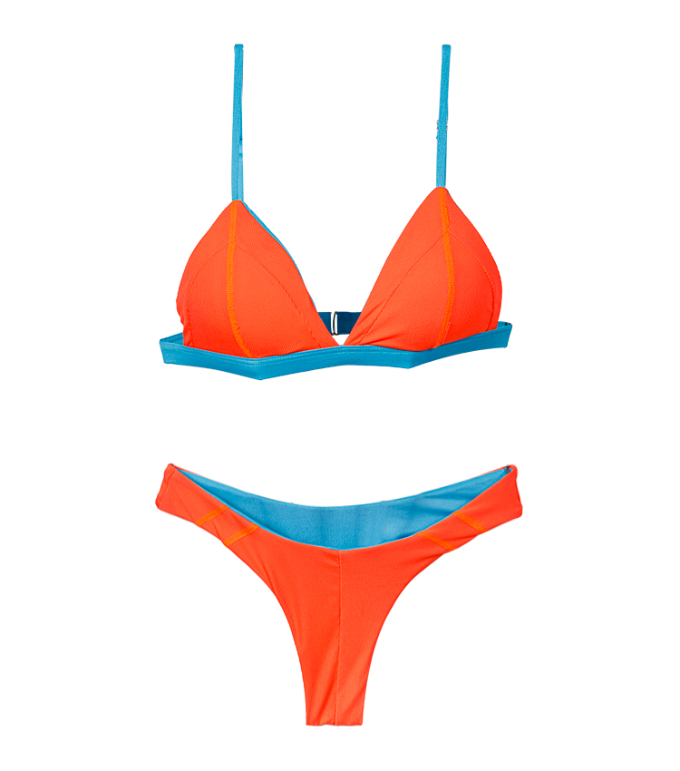 Orange and Blue Patchwork Split Swimwear