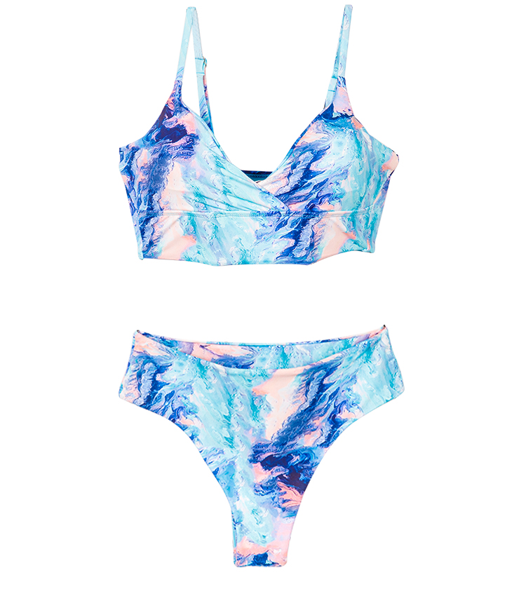 Tie-dye print high-waisted swimwear set
