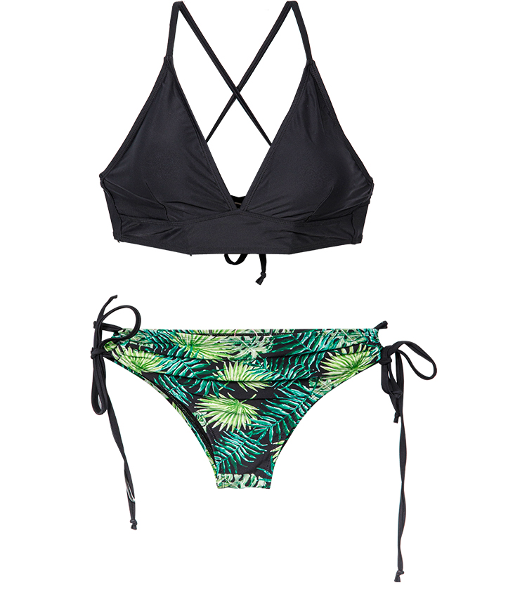 Classic tie strap palm leaf print two-piece swimsuit