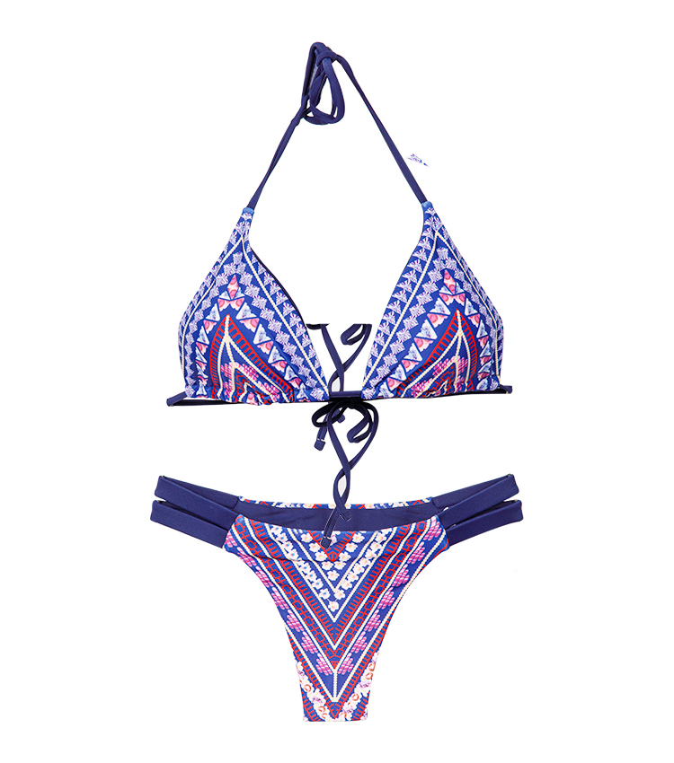 Boho colorful print halterneck bikini