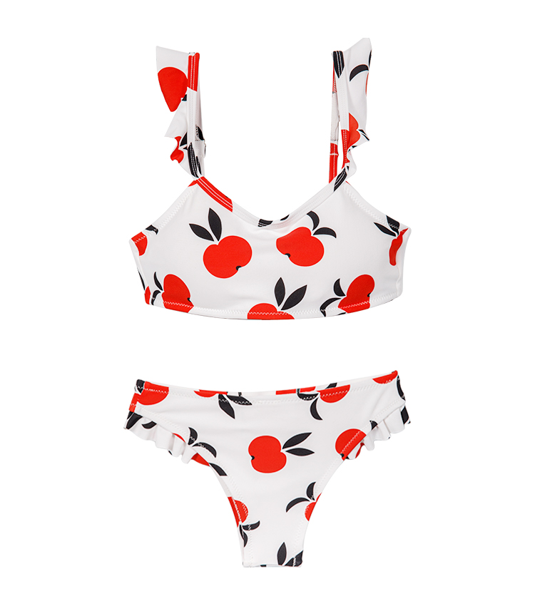 Kids' cute apple bikini with ruffle shoulder