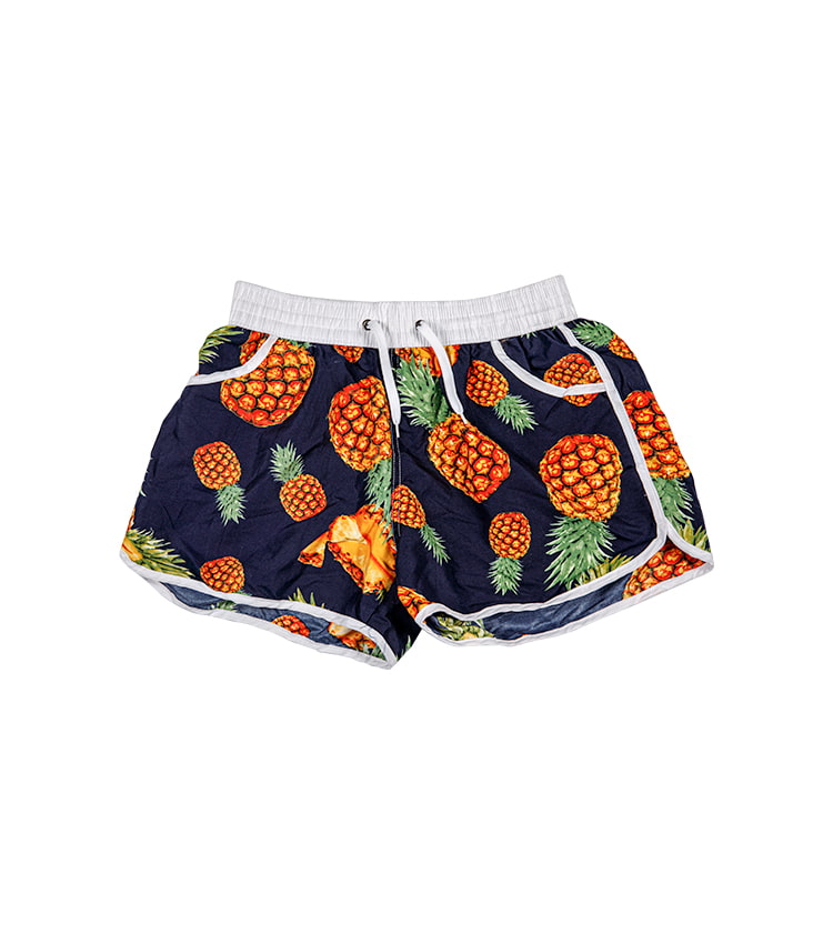 Pineapple print bright colorful beach shorts