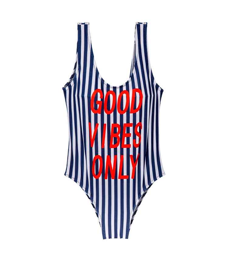 Vertical striped printed letters children's one-piece swimsuit 