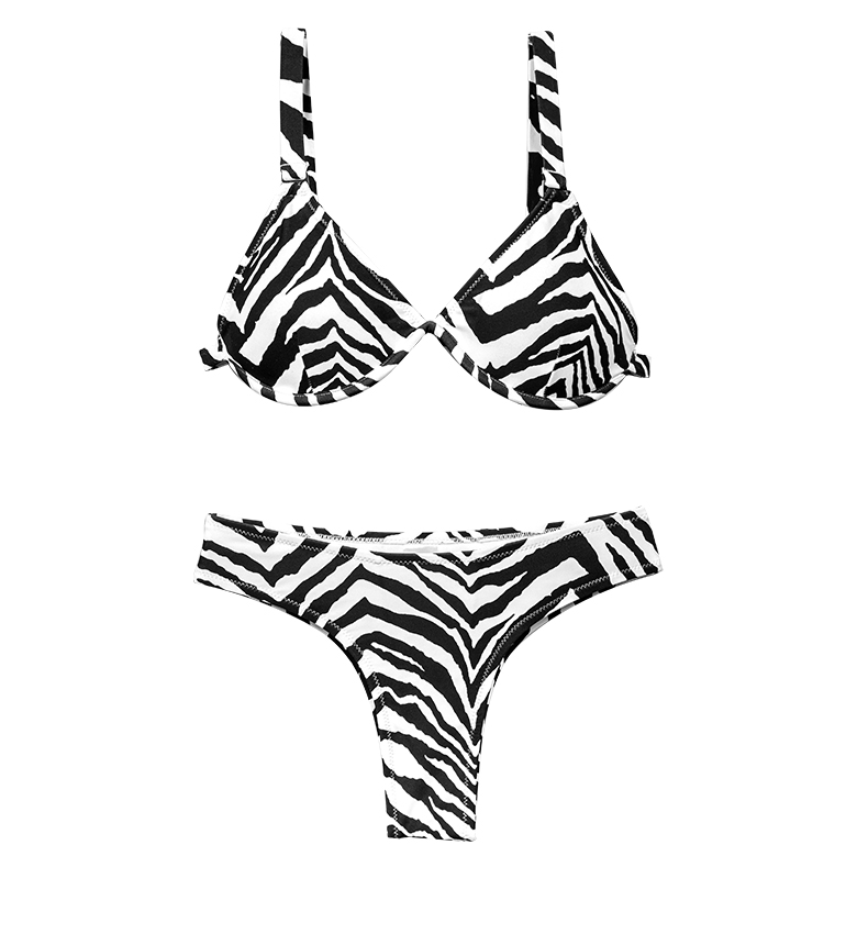 Black and white zebra print two-pieces swimsuit bikini